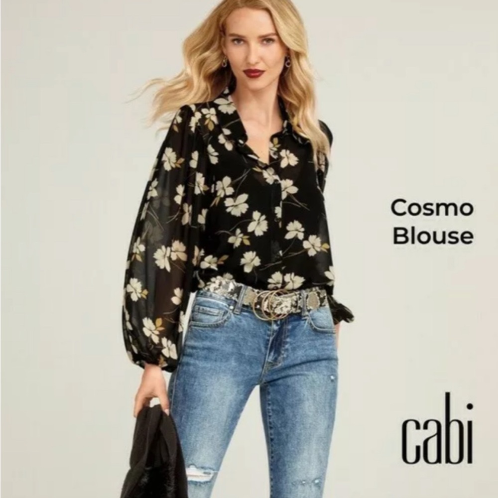 Cabi Cosmo Long Sleeve Floral Sheer Blouse